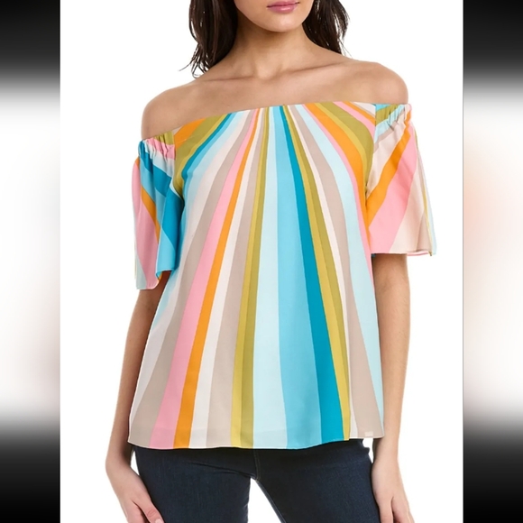 Trina Turk Tops - Trina Turk Loveable Off the Shoulder Multicolor Bright Striped Summer Top